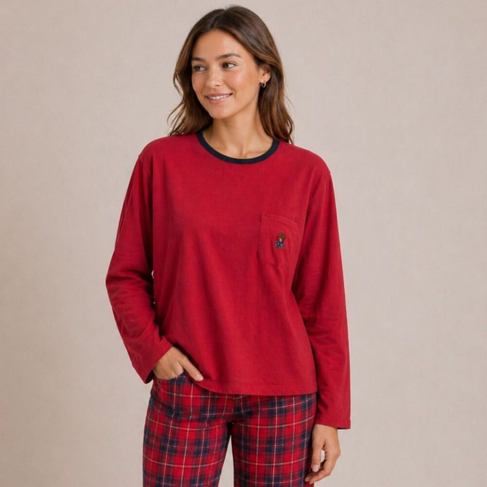 Ralph Ralph Lauren Bear Pajama Long Sleeve Top Red L